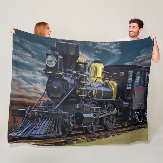 Black Steam Engine Train Locomotive Railroad Fleece Blanket (In Situ)