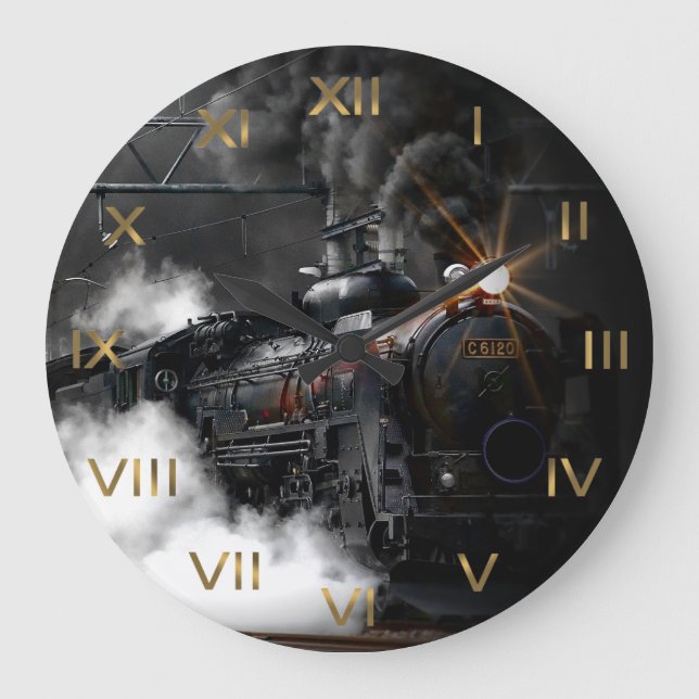Black Steam Train Locomotive Large Clock (Front)