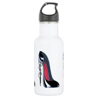 Black steampunk style heel stiletto shoe art stainless steel water bottle