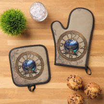 Black steampunk swan with clocks and gears.