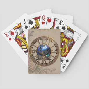 Black steampunk swan with clocks and gears. poker cards
