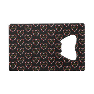 Black steel bottle opener adorned with rose hearts