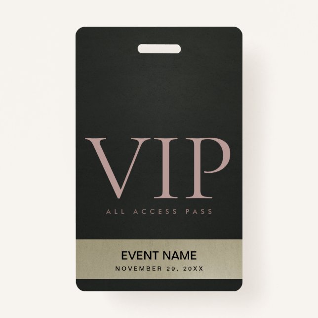 BLACK STEEL GREY PALE GOLD VIP EVENT ACCESS PASS BADGE (Front)