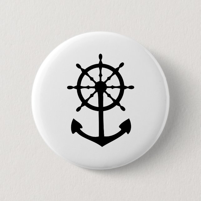 black steering wheel anchor icon pinback button (Front)
