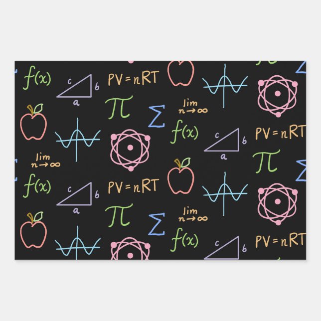 Black STEM Wrapping Paper Flat Sheet Set of 3 (Front)