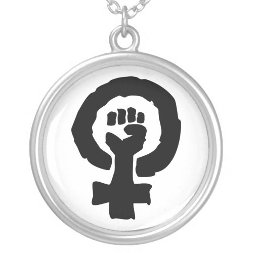 Black stencil Universal Female symbol Womens Lib Silver Plated Necklace