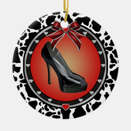 Black Stiletto Cow Print Ornament