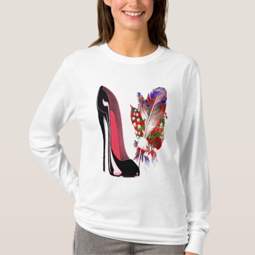 Black Stiletto High Heel Shoe and Bouquet T_Shirt