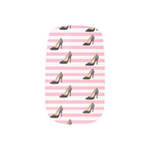 Black stiletto pink stripe minx nail art