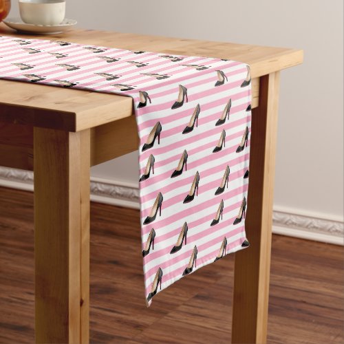 Black stiletto pink stripe short table runner