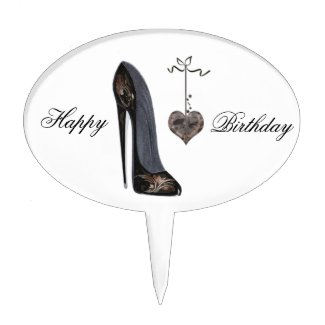 Black Stiletto Shoe and Heart Art Cake Topper