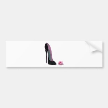 Black Stiletto Shoe And Rose Bumper Sticker by shoe_art at Zazzle