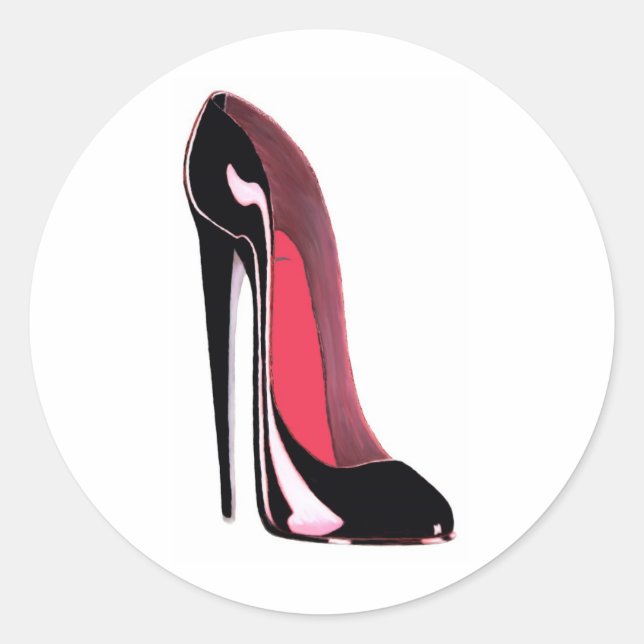 Black Stiletto Shoe Classic Round Sticker (Front)