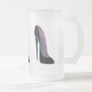 Black Stiletto Shoe Frosted Glass Beer Mug