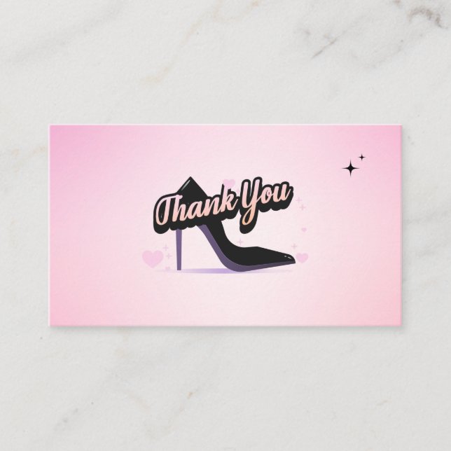 Black Stiletto Shoe High Heel Glamorous Thank You Business Card (Front)