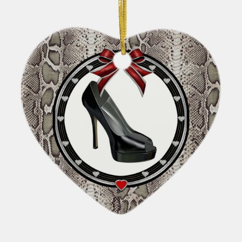 Black Stiletto Snakeskin Custom Heart Ornament