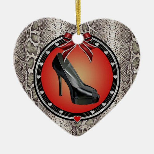 Black Stiletto Snakeskin Heart Ornament