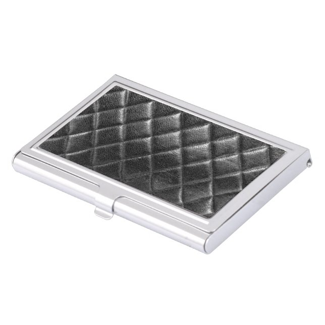 Black stitched leather bag quilted cc caviar business card holder (Front)