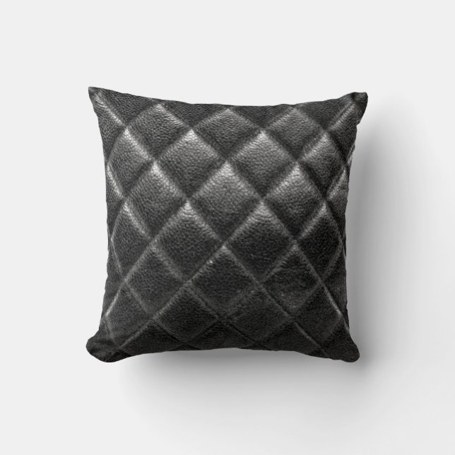 Black stitched leather bag quilted cc caviar throw pillow (Front)