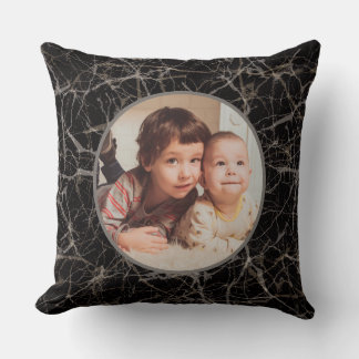 Black Stone & Marble Texture & Custom Photo Throw Pillow