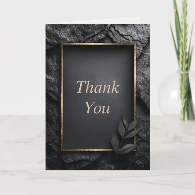 Black Stone with Gold Frame Thank You Card (Front)