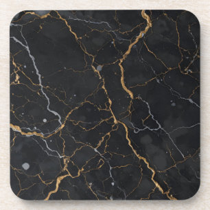 Black Stone with Gold & Silver Veins Beverage Coaster