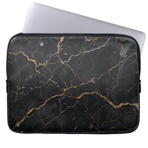 Black Stone with Gold & Silver Veins Laptop Sleeve