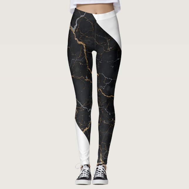 Black Stone with Gold & Silver Veins Leggings (Front)