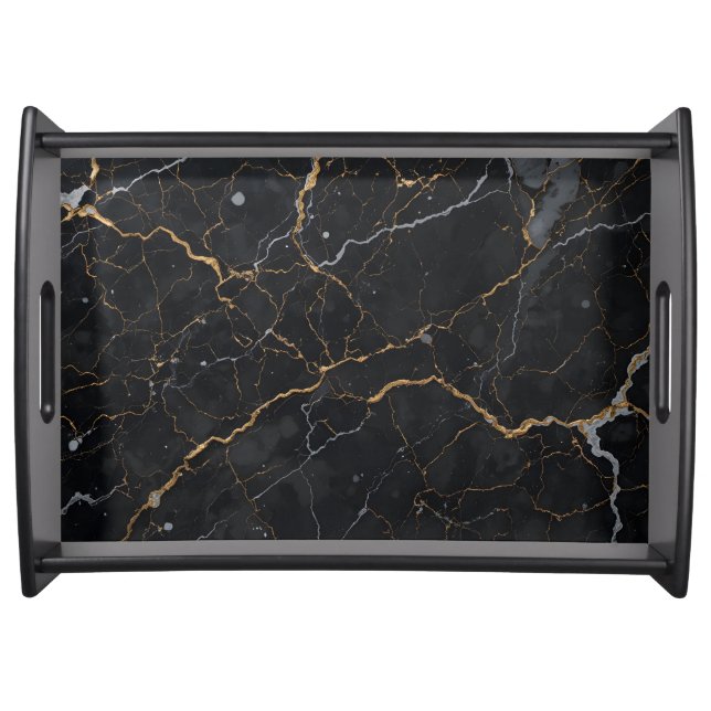 Black Stone with Gold & Silver Veins Serving Tray (Front)