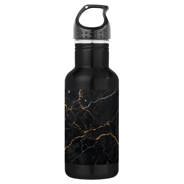 Black Stone with Gold & Silver Veins Stainless Steel Water Bottle (Front)