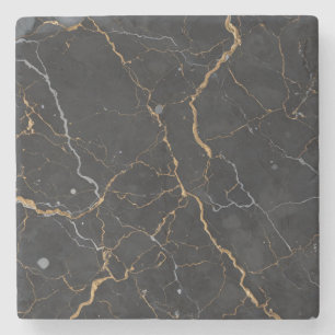 Black Stone with Gold & Silver Veins Stone Coaster