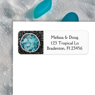 Black Stones and Blue Sea Glass Label