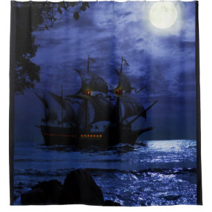  Black Stormy Rainy Lightning Night Pirate Shower  Curtain