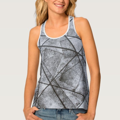 Black Straight Line and Rectangles Gray Background Tank Top