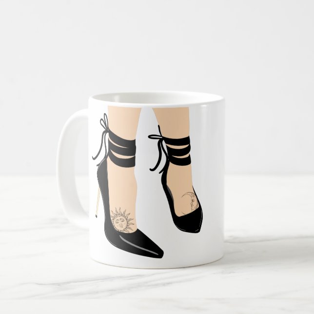 Black Strappy High Heels Sun Moon Girly Chic Coffee Mug (Front Left)