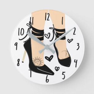 Black Strappy High Heels Sun Moon Girly Chic Round Clock