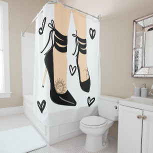 Black Strappy High Heels Sun Moon Girly Chic Shower Curtain