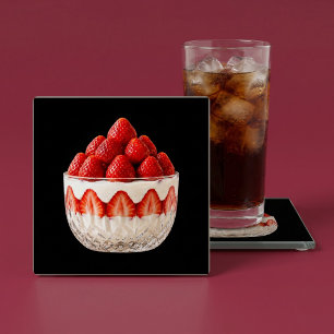 Black Strawberry Dessert Glass Coaster