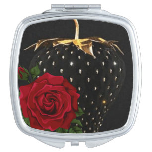 Black Strawberry Rose compact mirror