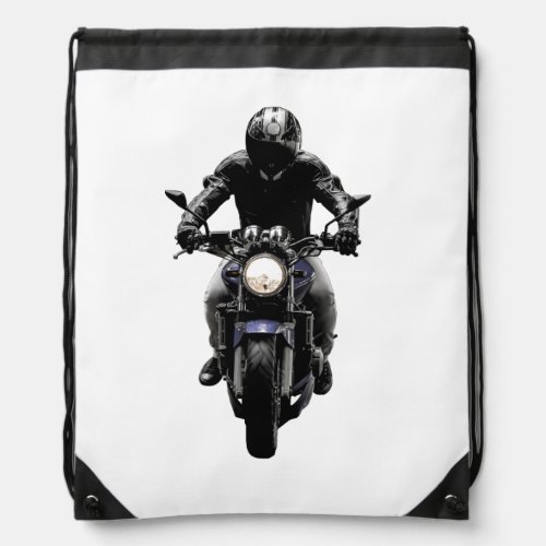 Black Street Bike Motorcycle with Rider Drawstring Bag
