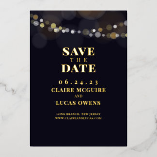 Black String Lights Foil Save the Date Foil Invitation