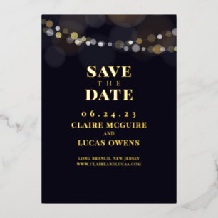 Black String Lights Foil Save the Date Invitation