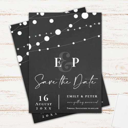 Black String Lights Monogram Wedding Save The Date Magnetic Invitation