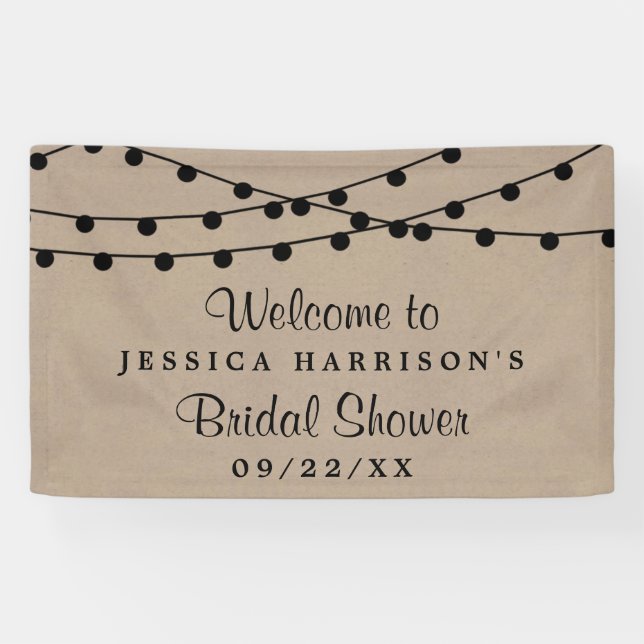 Black String Lights On Rustic Kraft Bridal Shower Banner (Horizontal)