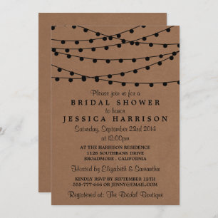 Black String Lights On Rustic Kraft Bridal Shower Invitation