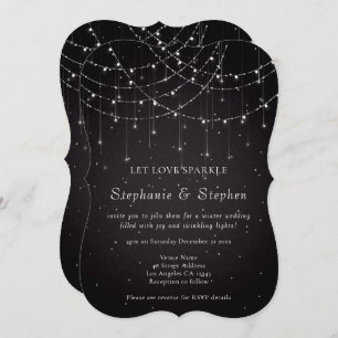 Black String Lights QR Code Festive Wedding Invitation