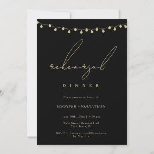 Black String Lights Rehearsal Dinner Invitation