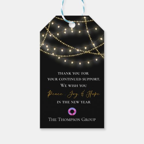 Black String Lights Thank You Message Corporate Gift Tags