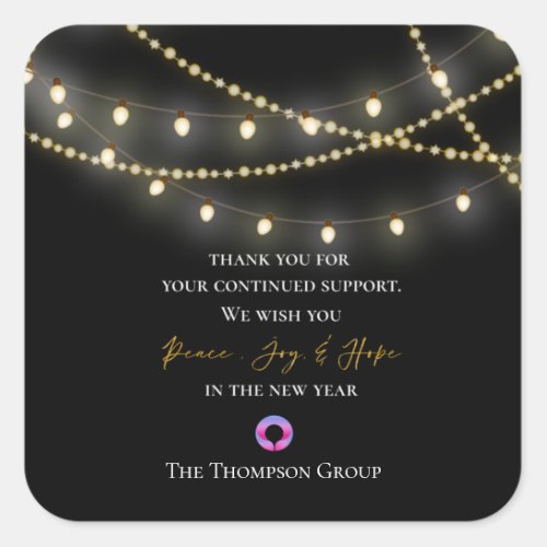 Black String Lights Thank You Message Corporate Square Sticker