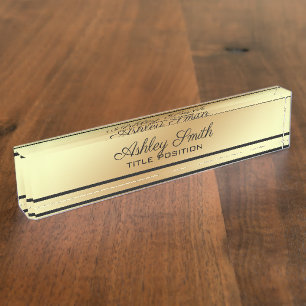 Black Stripe And Gold Background Desk Name Plate